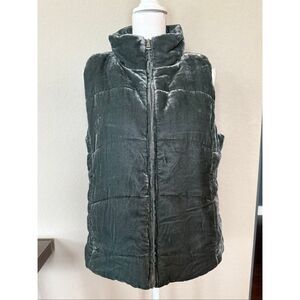 NEW LOFT Green Crushed Velvet Puffer Vest Medium
